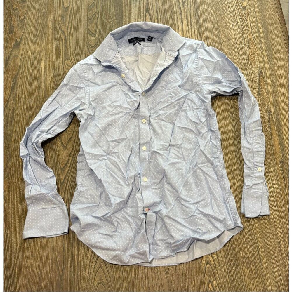 Tommy Hilfiger Mens Button-Up Shirt Long Sleeves Polka Dot Blue White 15-32/33